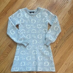 Guess Light Gray and Cream Logo Jacquard Sweater Dress
